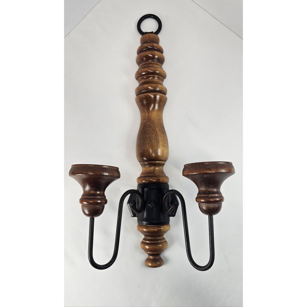 Single Vintage HOMCO Home Interiors Wood Double Candle Wall Sconce Rustic Decor